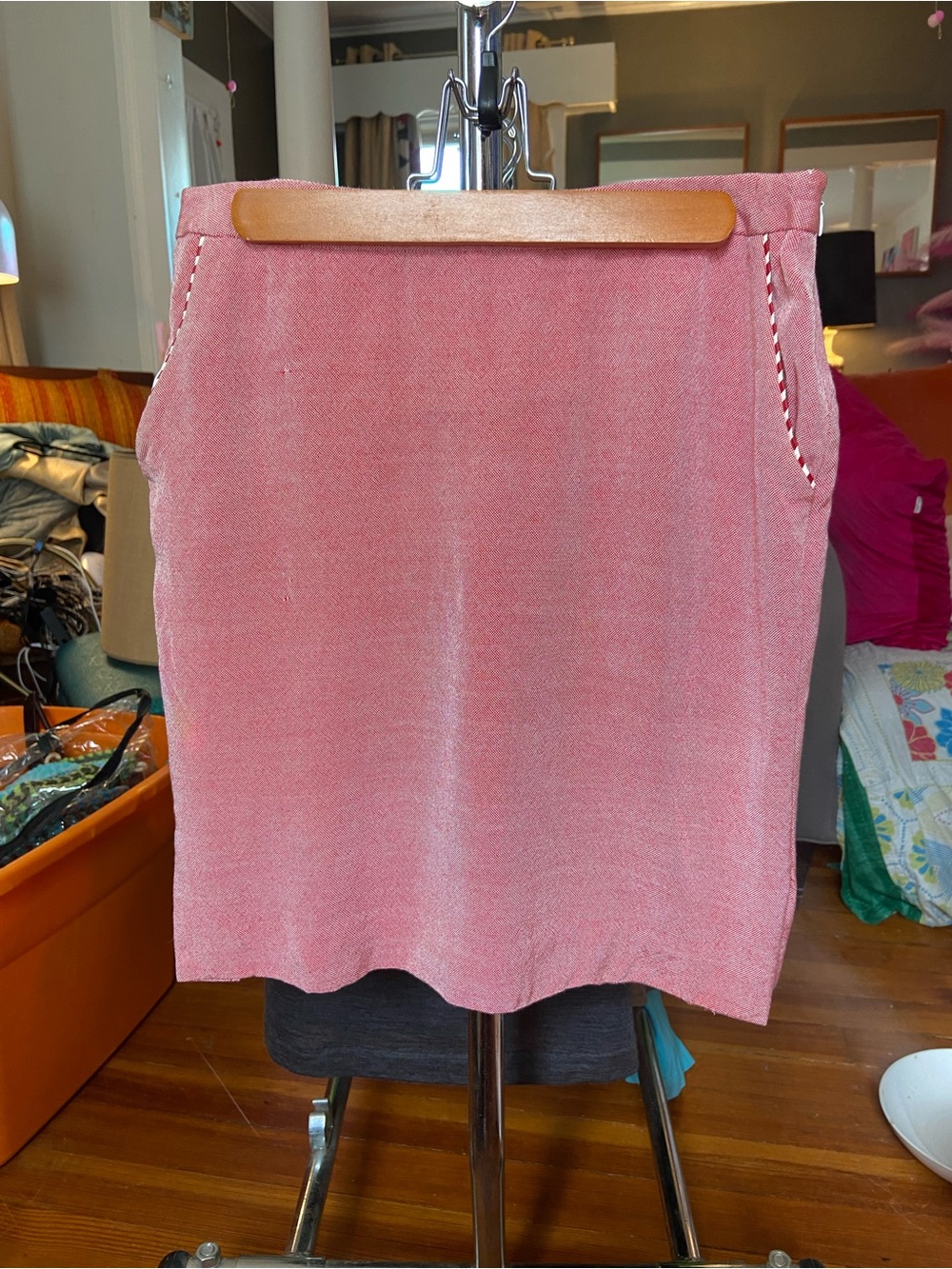 Tocca Soft Red Skirt with Red striped pocket detail